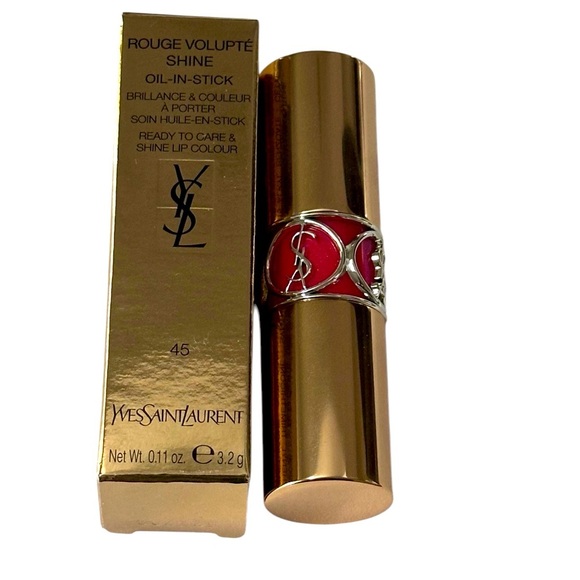 YSL Rouge Volupte Shine Lipstick Oil Rouge Tuxedo #45 - Picture 1 of 4